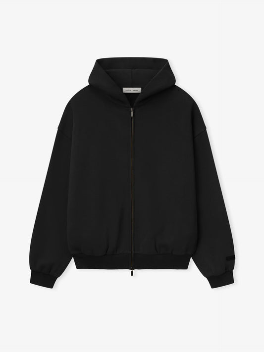 Essentials Embossed Classic Fleece Black Zip-Up Hoodie